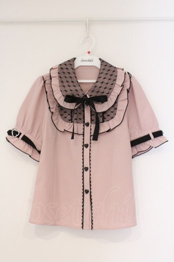 画像1: DearMyLove / ハートドットチュール重ねバックルブラウス M ピンク×クロ O-26-03-31-013-EL-BL-IG-OS (1)