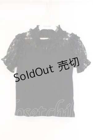 画像: Secret Honey / レース切り替えテレコ半袖カットソー  クロ O-26-03-31-014-CA-TO-IG-OS