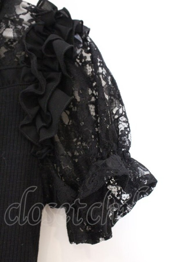 画像3: Secret Honey / レース切り替えテレコ半袖カットソー  クロ O-26-03-31-014-CA-TO-IG-OS (3)