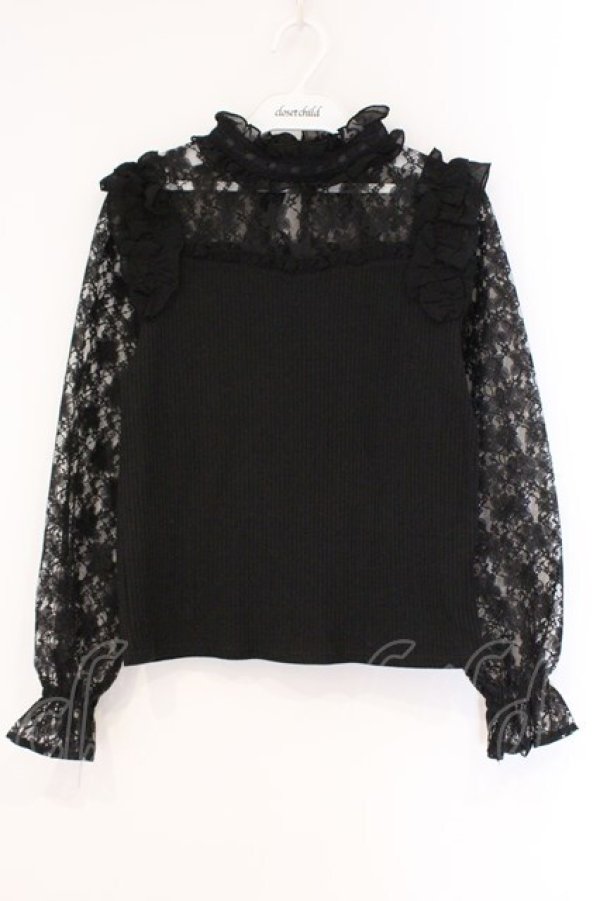 画像1: Secret Honey / レース切り替えテレコカットソー 0 クロ O-26-03-31-015-CA-TO-IG-OS (1)