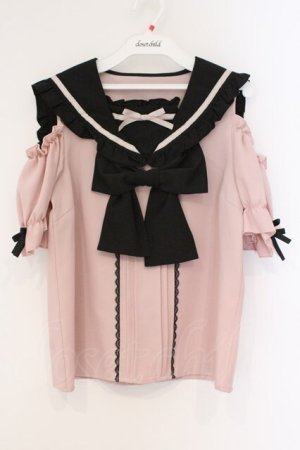画像: DearMyLove / セーラーオフショルフリルリボンブラウス M ピンク×クロ O-26-03-31-016-EL-BL-IG-OS