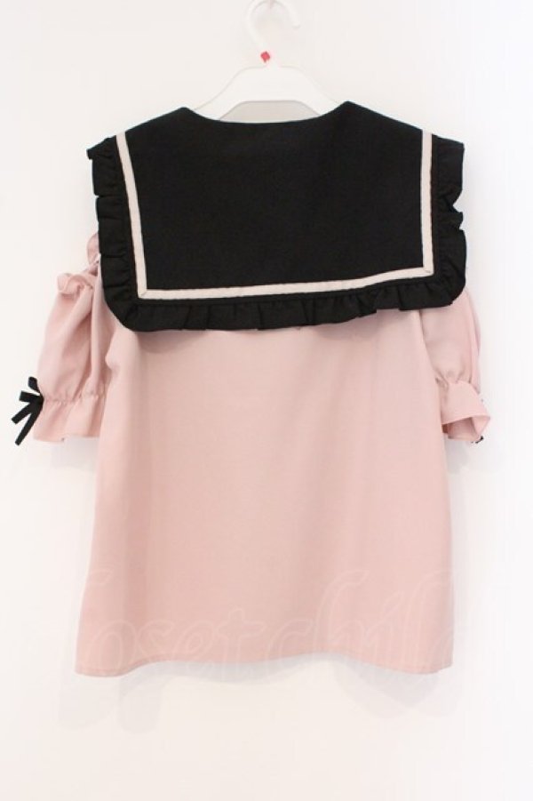画像3: DearMyLove / セーラーオフショルフリルリボンブラウス M ピンク×クロ O-26-03-31-016-EL-BL-IG-OS (3)