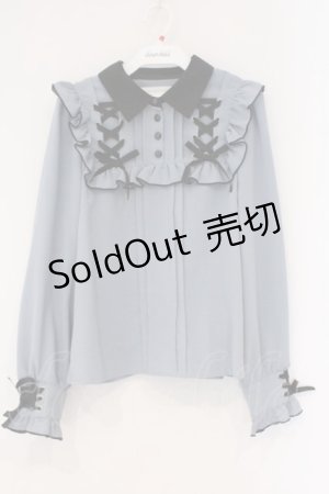 画像: DearMyLove / ハトメレースアップヨークフリルリボンブラウス M ブルー O-26-03-31-017-EL-BL-IG-OS