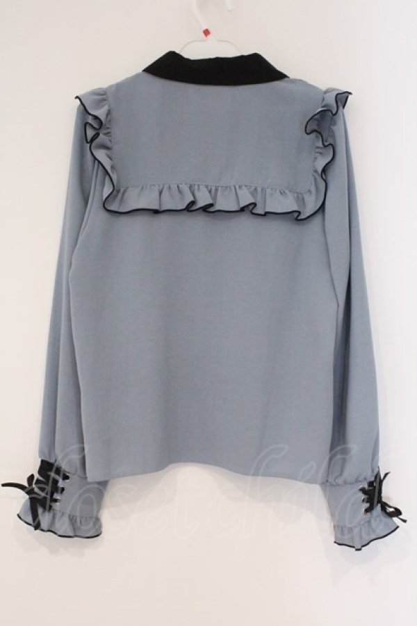 画像4: DearMyLove / ハトメレースアップヨークフリルリボンブラウス M ブルー O-26-03-31-017-EL-BL-IG-OS (4)