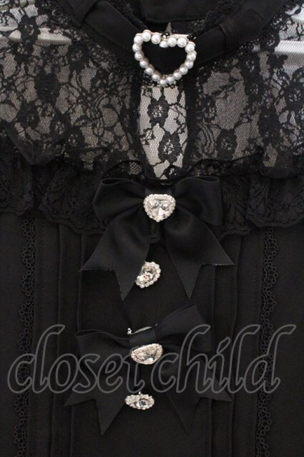 画像2: DearMyLove / ハートビジューリボンオフショル風レースブラウス M クロ O-26-03-31-018-EL-BL-IG-OS (2)