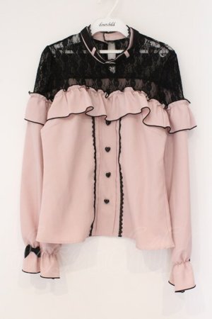 画像: DearMyLove / ハートチョーカーレースフリルブラウス M ピンク O-26-03-31-019-EL-BL-IG-OS