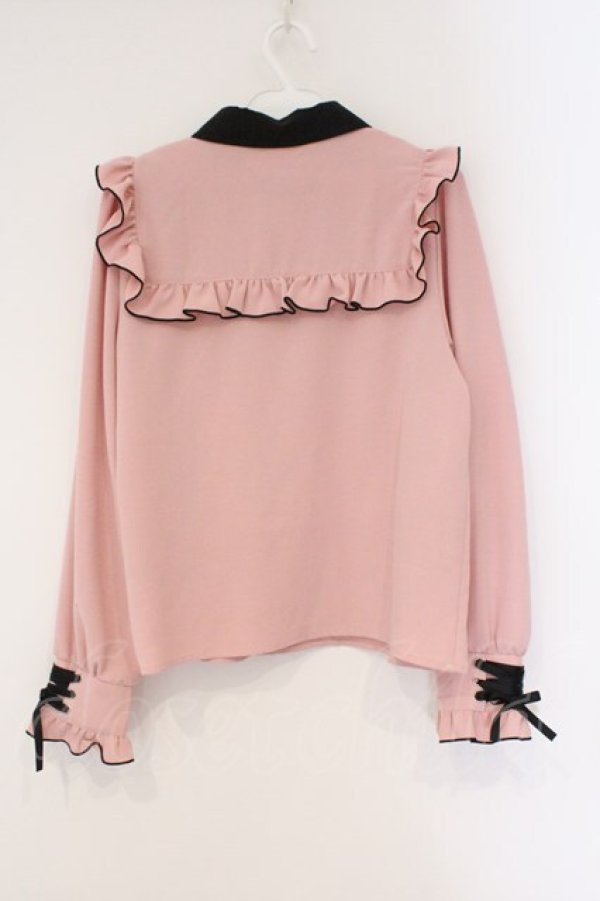 画像4: DearMyLove / ハトメレースアップヨークフリルリボンブラウス M ピンク×クロ O-26-03-31-020-EL-BL-IG-OS (4)