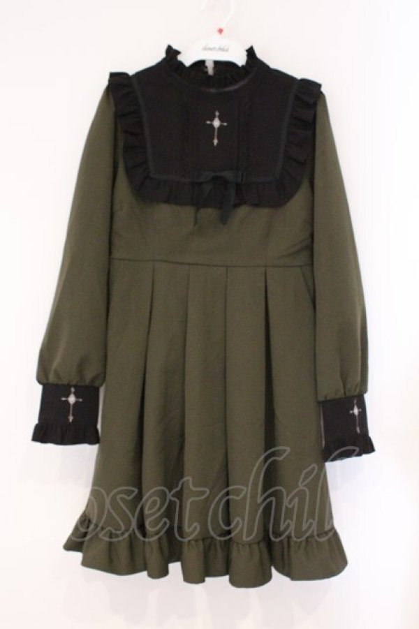 画像1: DearMyLove / クロス刺繍シスターワンピース M カーキグリーン O-26-03-31-021-EL-OP-IG-OS (1)