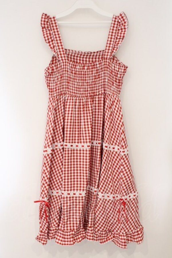 画像3: Cherirulu Chocola / ギンガムチェックジャンパースカート M アカ O-26-03-31-026-GO-OP-OW-OS (3)