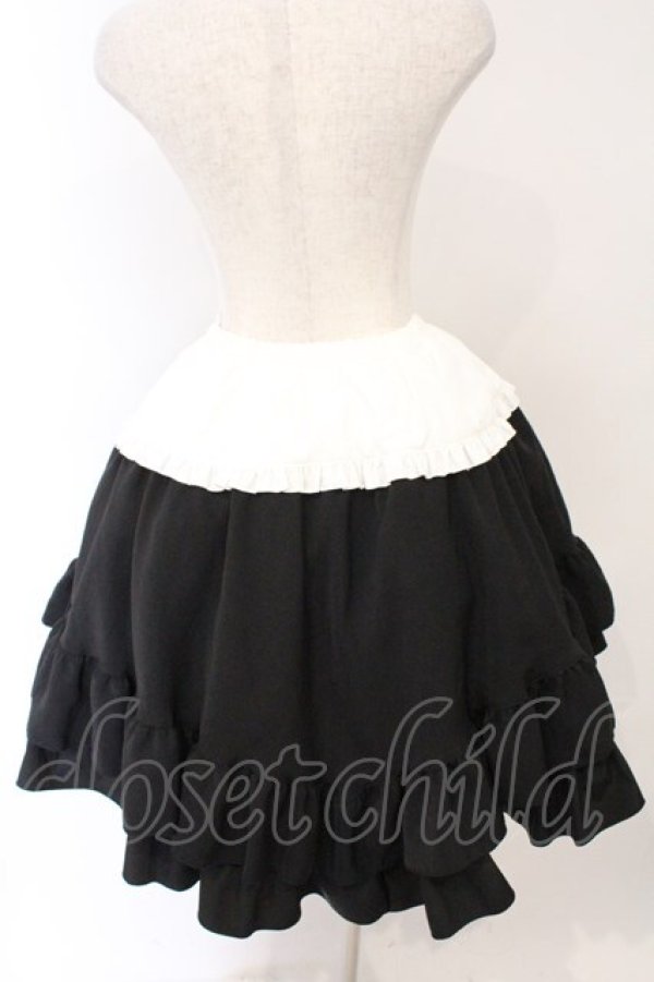 画像2: MARBLE / 編み上げ巻きフリルスカート  ブラック×ホワイト O-26-04-01-036-GO-SK-IG-OS (2)