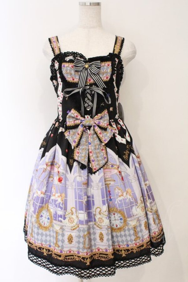 画像1: BABY,THE STARS SHINE BRIGHT / Alice in the Crystal Palace柄Heartジャンパースカート  クロ O-26-04-01-046-BA-OP-IG-OS (1)