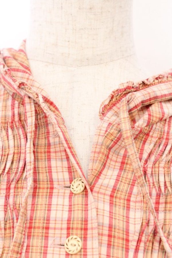 画像2: PINK HOUSE / チェックフート付き長袖ワンピース  ピンク O-26-04-01-049-LO-OP-OW-OS (2)