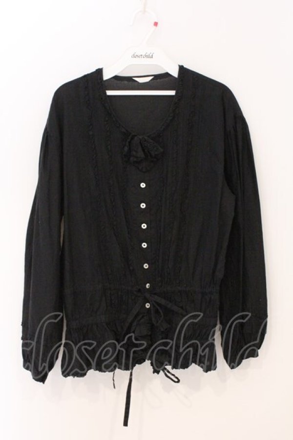 画像1: PINK HOUSE / ピンタックレースリボンブラウス  クロ O-26-04-01-052-LO-BL-OW-OS (1)