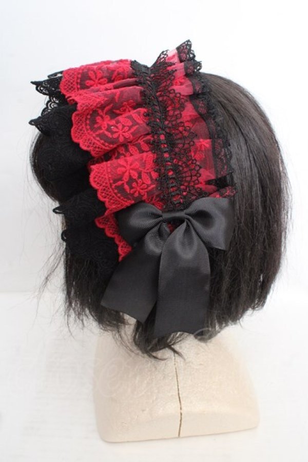 画像2: MorunxMuunaStoik / Libraヘッドドレス  レッド×ブラック O-26-04-01-012-EL-ZA-IG-OS (2)