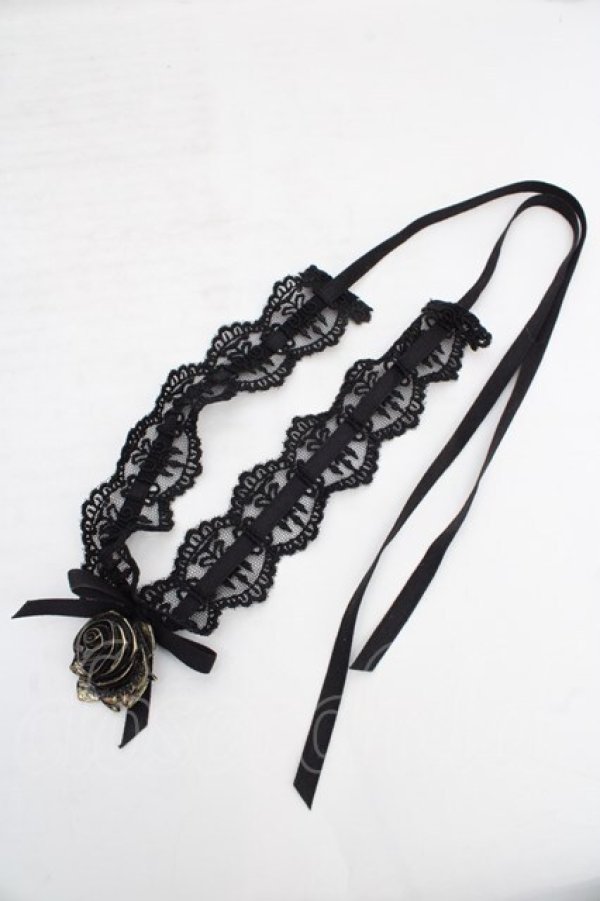 画像1: Moi-meme-Moitie / ローズロゴチャームレースチョーカー  ブラック O-26-04-01-022-MO-AC-IG-OS (1)