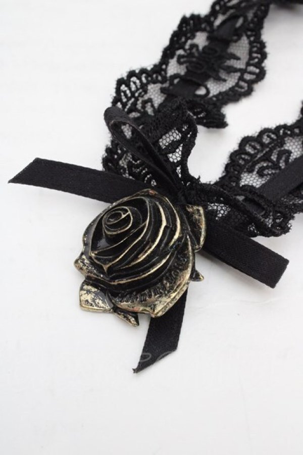 画像2: Moi-meme-Moitie / ローズロゴチャームレースチョーカー  ブラック O-26-04-01-022-MO-AC-IG-OS (2)