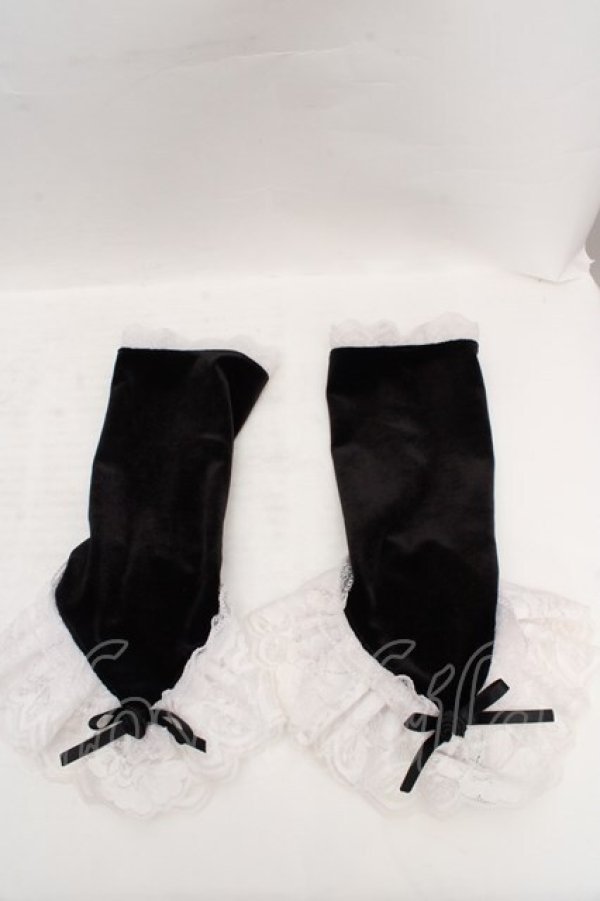 画像1: MARBLE / アクセサリー付きボリュームフリルグローブ  ブラック×ホワイト O-26-04-01-023-GO-ZA-IG-OS (1)