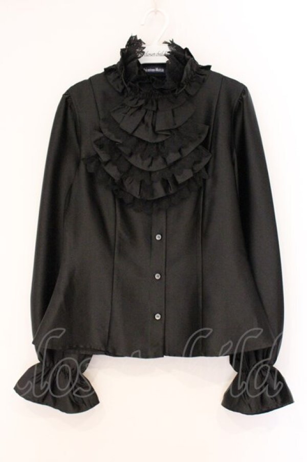 画像1: Moi-meme-Moitie / 薔薇レースストライプジャボ付きブラウス (9号) 9号 ブラック O-26-04-02-038-MO-BL-IG-OS (1)