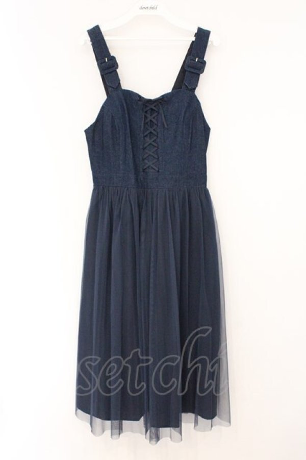 画像1: F i.n.t / フロントレースアップチュールドッキングジャンパースカート  インディゴ O-26-04-02-007-CA-OP-IG-OS (1)