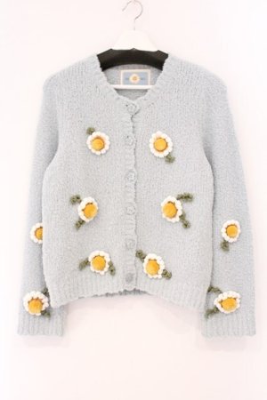 画像: PINK HOUSE / マーガレットモチーフ使いニットカーディガン  サックス O-26-04-02-065-LO-TO-OW-OS