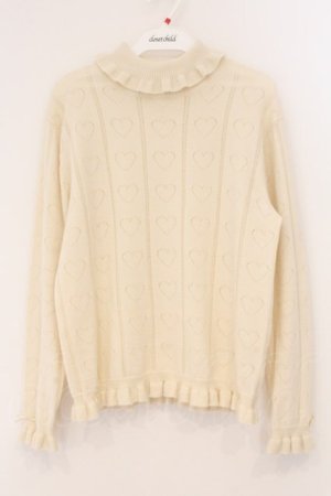 画像: PINK HOUSE / ハート透かし柄タートルニット  アイボリー O-26-04-02-068-LO-TO-OW-OS