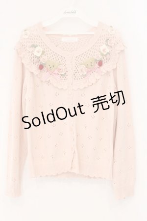 画像: PINK HOUSE / テディ＆ローズモチーフヨークニットカーディガン  ピンク O-26-04-02-069-LO-TO-OW-OS