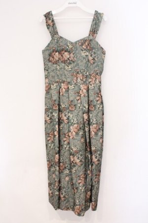 画像: an another angelus / カーテンフラワー柄ジャンパースカート  グリーン O-26-04-02-011-CA-OP-IG-OS