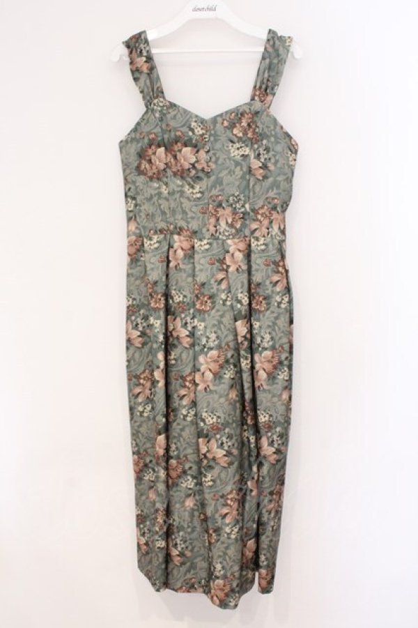 画像1: an another angelus / カーテンフラワー柄ジャンパースカート  グリーン O-26-04-02-011-CA-OP-IG-OS (1)