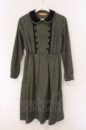 画像: Fi.n.t / 別珍使いダブル釦チェックワンピース  グリーン O-26-04-02-013-CA-OP-IG-OS