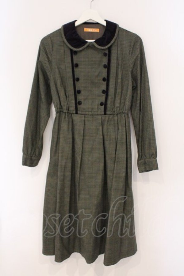画像1: Fi.n.t / 別珍使いダブル釦チェックワンピース  グリーン O-26-04-02-013-CA-OP-IG-OS (1)