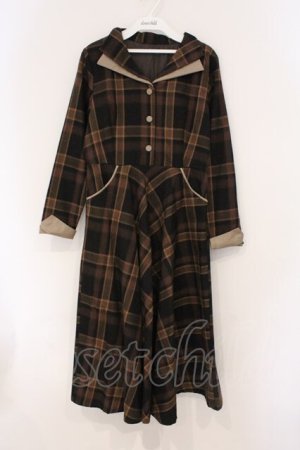 画像: an another angelus / ダブルオープンカラーチェックワンピース  ブラウン O-26-04-02-014-CA-OP-IG-OS