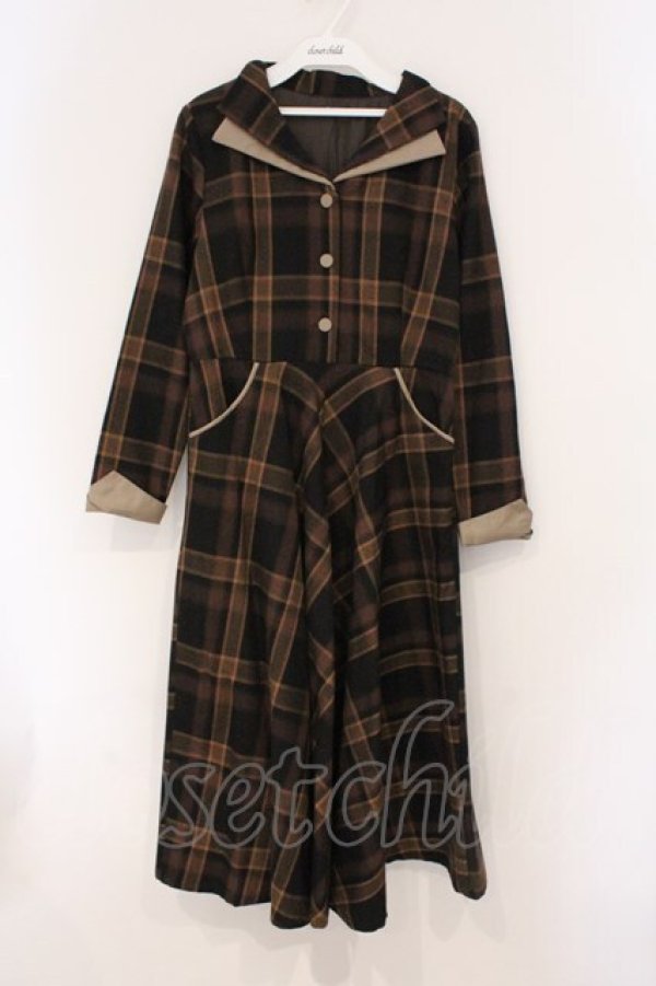 画像1: an another angelus / ダブルオープンカラーチェックワンピース  ブラウン O-26-04-02-014-CA-OP-IG-OS (1)