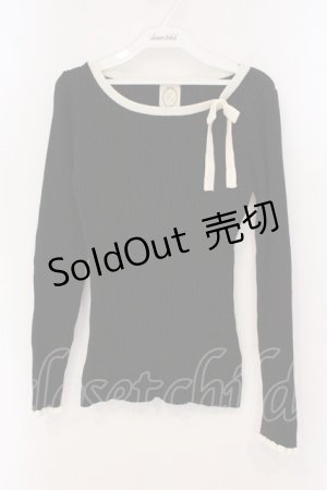 画像: F&A /  配色サイドリボンリブニットプルオーバー  クロ×オフシロ O-26-04-02-018-LO-TO-IG-OS