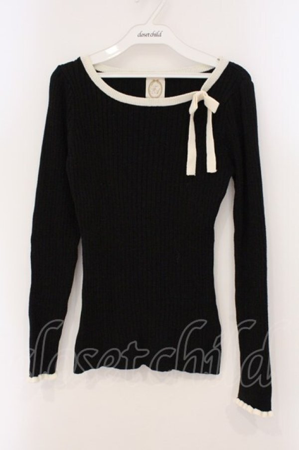 画像1: F&A /  配色サイドリボンリブニットプルオーバー  クロ×オフシロ O-26-04-02-018-LO-TO-IG-OS (1)