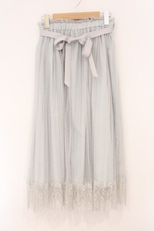 画像1: F&A / レース使いチュールプリーツスカート  ブルーグレー O-26-04-02-023-LO-SK-IG-OS (1)