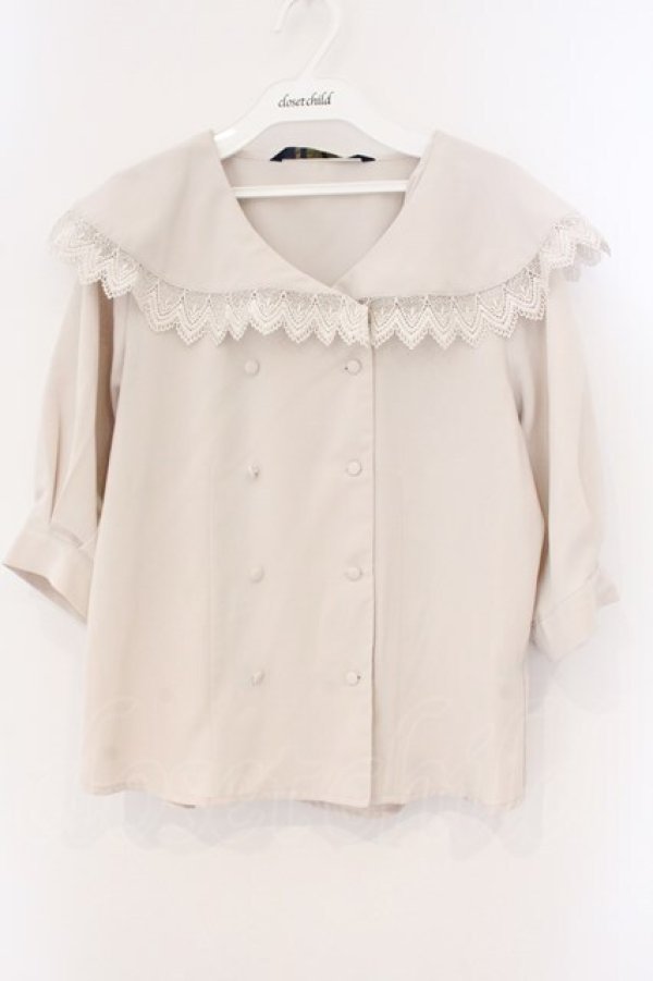 画像1: an another angelus / ダブル釦レース使いビッグカラーブラウス  オフシロ O-26-04-04-004-CA-BL-IG-OS (1)