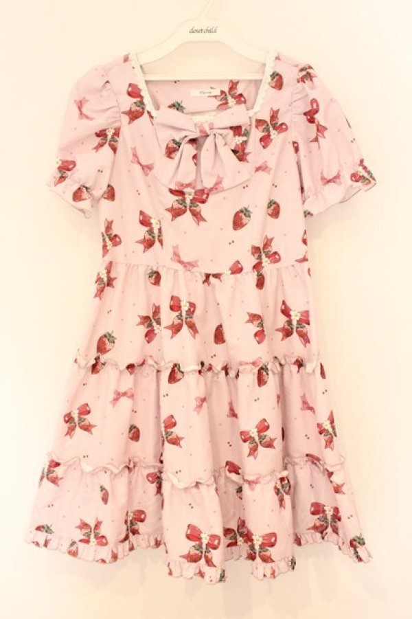 画像1: majoretty / まゆろんコラボいちご柄ワンピース M ピンク O-26-04-04-045-GO-OP-OW-OS (1)