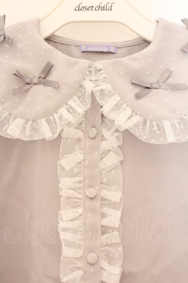 画像2: axes femme kawaii / プチリボン半袖ブラウス M グレー O-26-04-04-049-AX-BL-OW-OS (2)