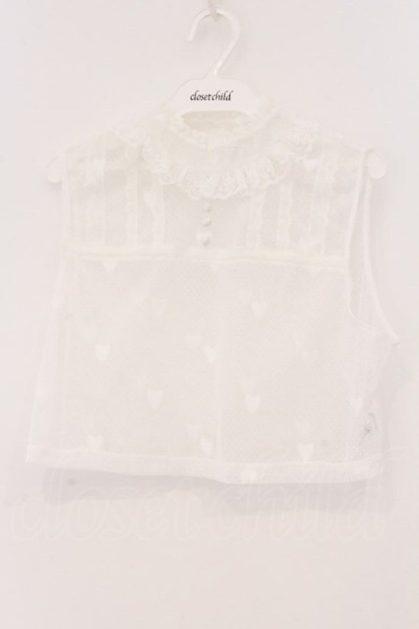 画像1: Hoshibako Works / ノースリーブレーシーカットソー  シロ O-26-04-04-058-LO-TO-OW-OS (1)