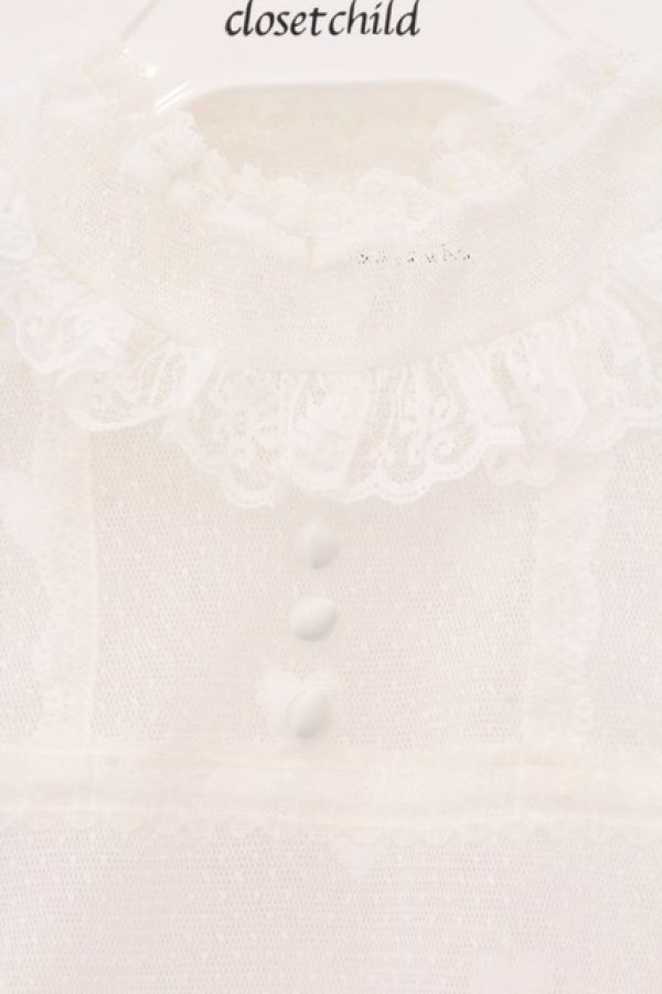 画像2: Hoshibako Works / ノースリーブレーシーカットソー  シロ O-26-04-04-058-LO-TO-OW-OS (2)