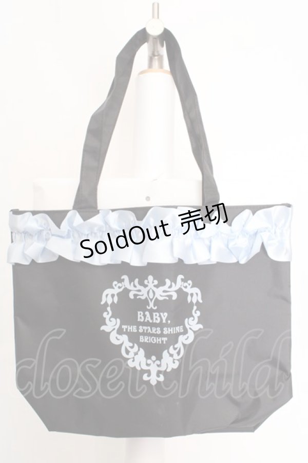 画像1: BABY,THE STARS SHINE BRIGHT / Sho-Comi付録/ブラックフリルトートバッグ  クロｘサックス O-26-04-04-1051-BA-BG-YM-OS (1)