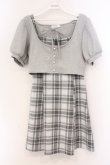 画像1: evelyn / リボンチェックミニワンピース F グレー O-26-04-04-078-LO-OP-OW-OS (1)