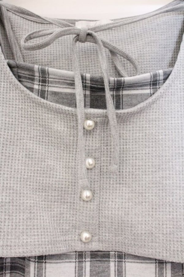 画像2: evelyn / リボンチェックミニワンピース F グレー O-26-04-04-078-LO-OP-OW-OS (2)