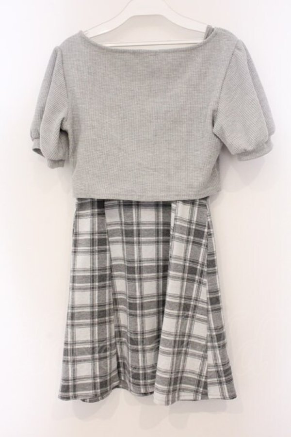 画像3: evelyn / リボンチェックミニワンピース F グレー O-26-04-04-078-LO-OP-OW-OS (3)