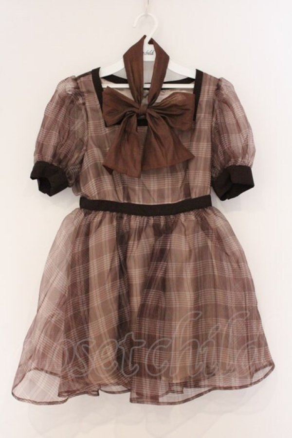 画像1: Me roir / チェックオーガンジーワンピース M ブラウン O-26-04-04-084-GO-OP-OW-OS (1)