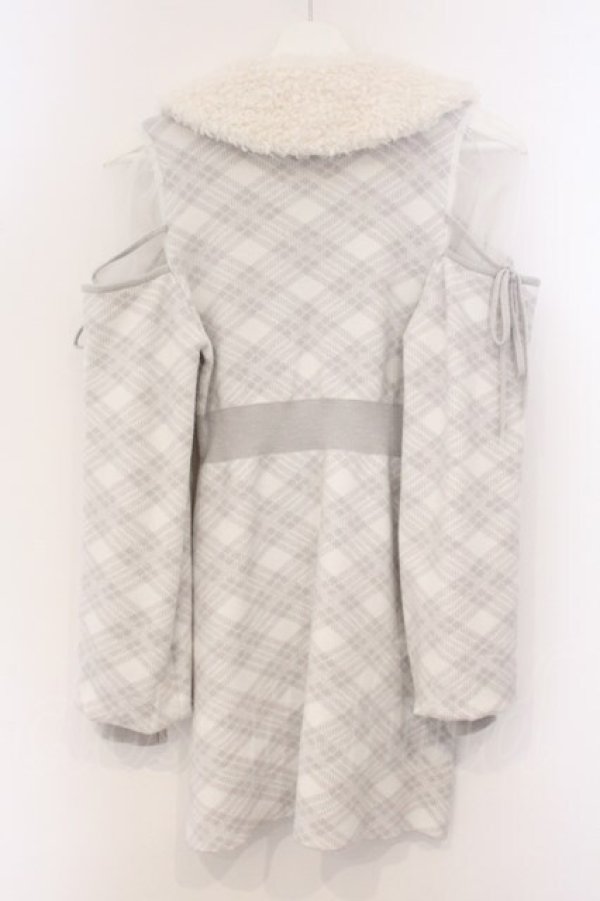 画像4: evelyn / ファー襟チェックニットワンピース F グレー O-26-04-04-085-LO-OP-OW-OS (4)