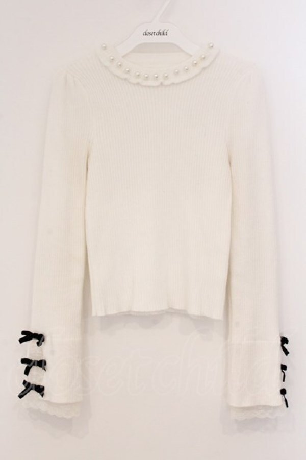 画像1: evelyn / 袖リボンリブニット  シロ O-26-04-04-088-LO-TO-OW-OS (1)