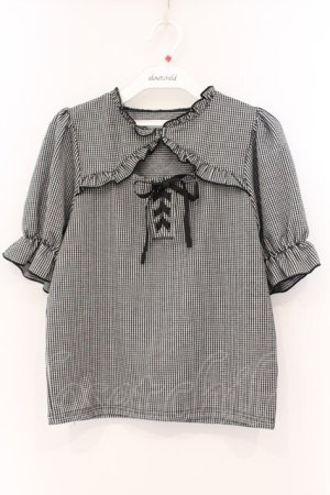 画像: evelyn / 編み上げリブトップス  クロギンガム O-26-04-04-090-LO-TO-OW-OS