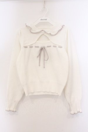 画像: evelyn / バイカラー襟リボンニット  シロ O-26-04-04-092-LO-TO-OW-OS