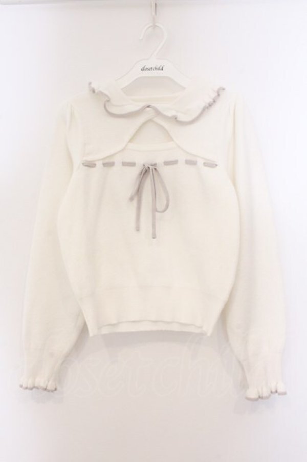 画像1: evelyn / バイカラー襟リボンニット  シロ O-26-04-04-092-LO-TO-OW-OS (1)